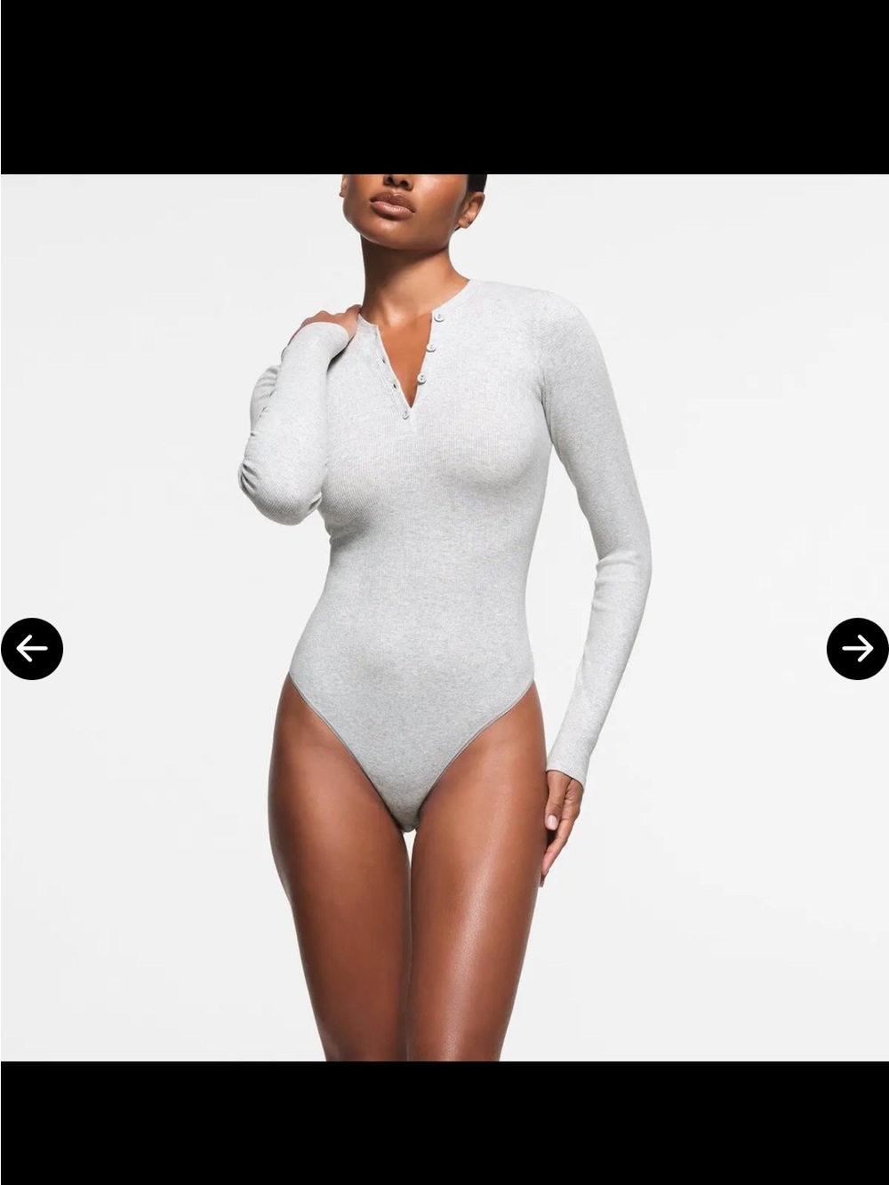 NWT SKIMS Cotton Ribbed Long-Sleeve Henley Bodysuit Light Grey Sz S